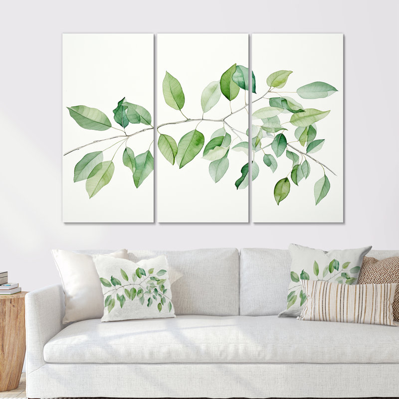 «Green Leaves», ensemble de décorations murales «Minimalisme», H 28 po x l 36 po x P 1 po, Toile tendue