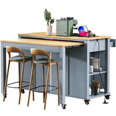 47" Truro With Extendable Dining Table, Rubber Wood Veneer Kitchen Table With Internal Storage Rack, Power Outlet, Truro With Storage 2 Drawers 2 Cabi by Lark Manor