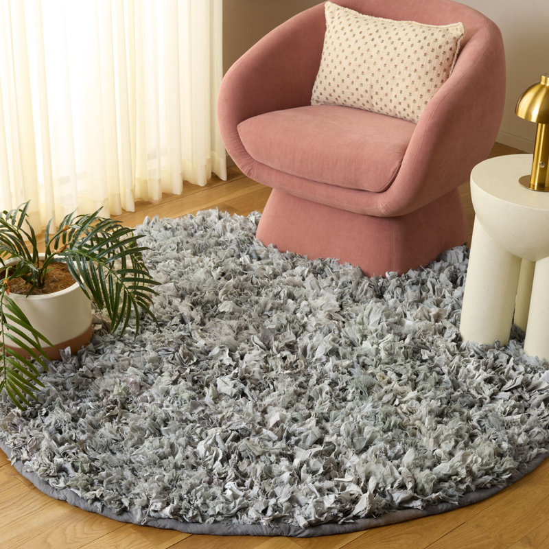 Orris Shag Hand Loomed Performance Solid Color Rug, Round 6'