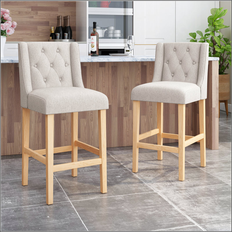 Ensemble de 2 tabourets de comptoir à oreilles capitonnés 31 po Vienna, Gris clair