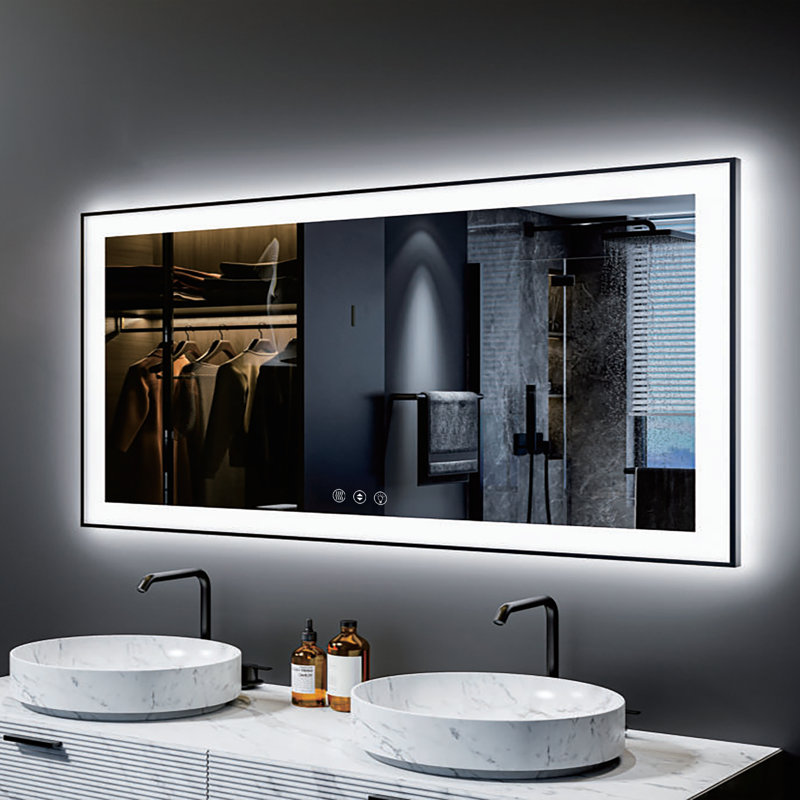 Miroir de salle de bain 72 po x 36 po à DEL avec éclairage à intensité variable et antibuée avec 3 modes de couleurs, fixation horizontale / verticale étanche IP44