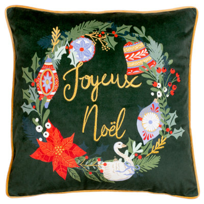 Deck The Halls Floral Pine Green Square Throw Cushion