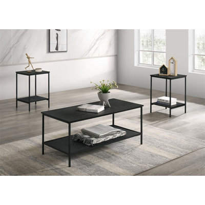 Ensemble de table rustique 3 pièces Table basse 1X Table de bout 2X Table de bout style minimaliste à deux niveaux avec finition noire