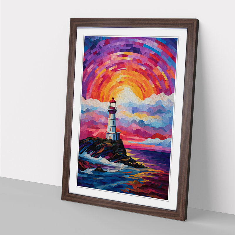Lighthouse Colour Field - Single Picture Frame Print on Wood, Walnut Framed, 34cm H x 25cm W x 2cm D