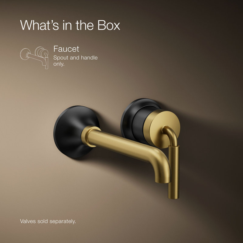 Tone Wall-Mount Single-Handle Bathroom Sink Faucet, Matte Black/Moderne Brass