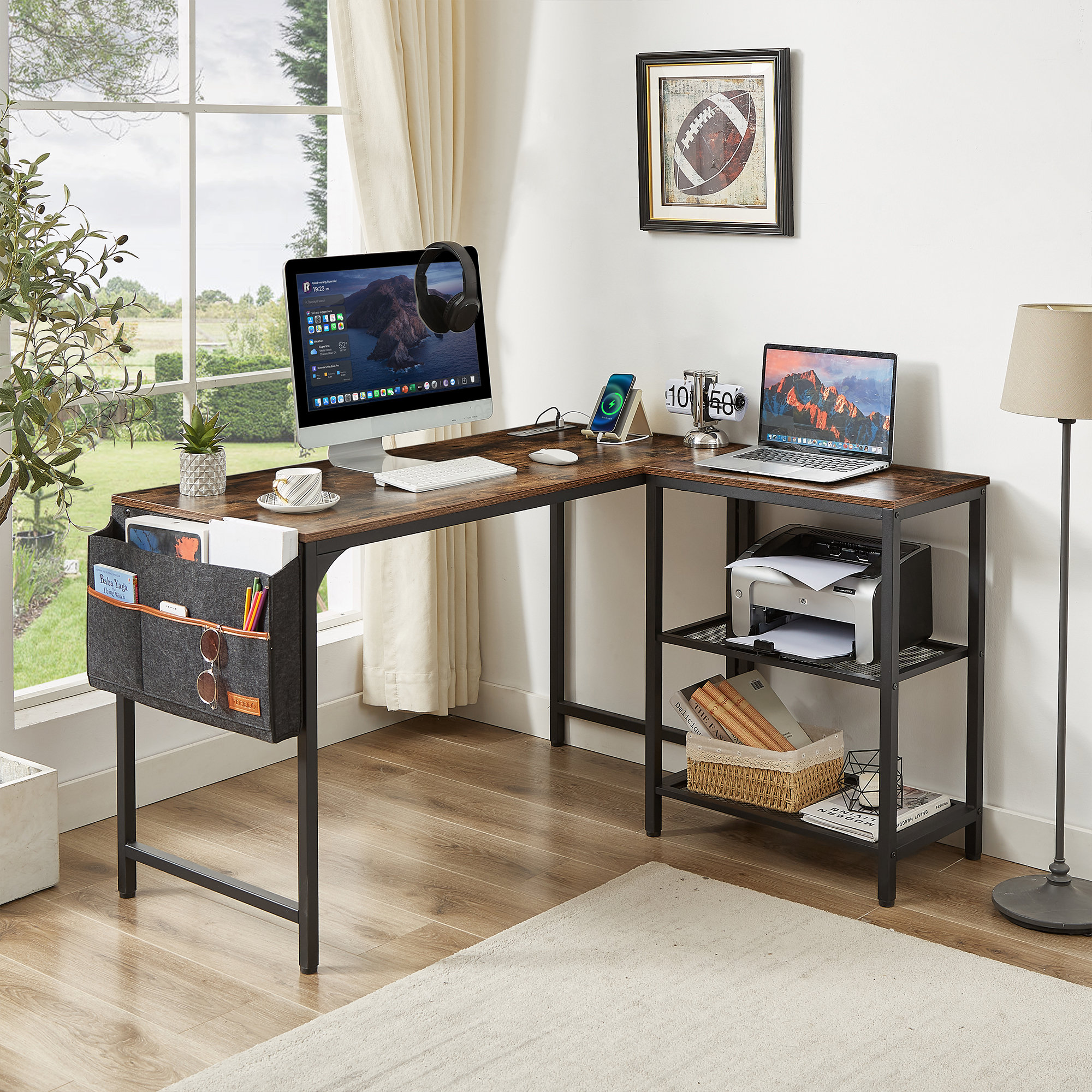 17 Stories Akeya 49.2'' W L Shaped Desk with Power Outlets | Wayfair