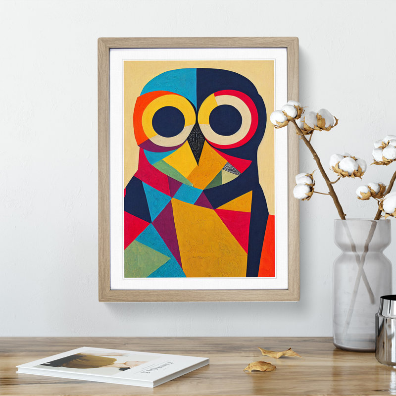 Abstract Owl No.2 - Single Picture Frame Print, 64cm H x 46cm W x 2cm D, Oak Framed