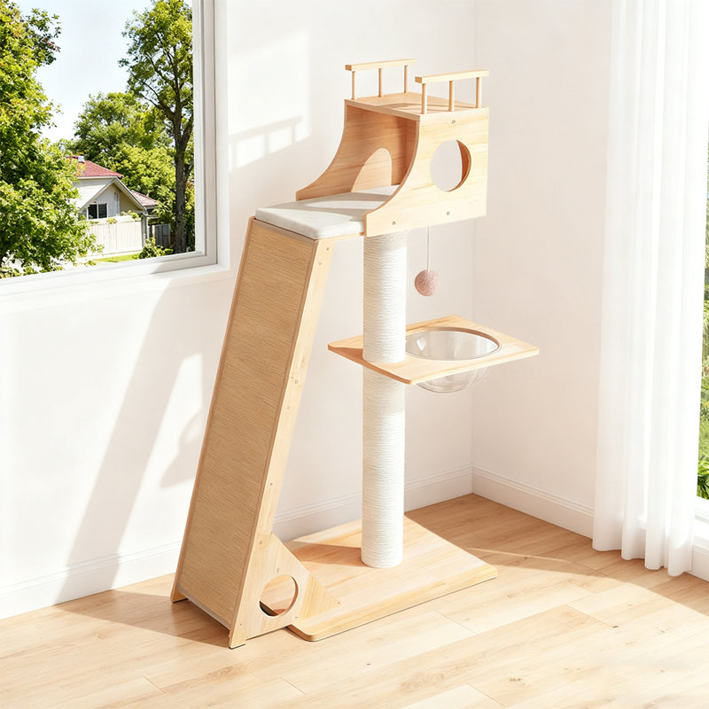 Arbre à chat multi-fonctionnel avec échelle inclinée