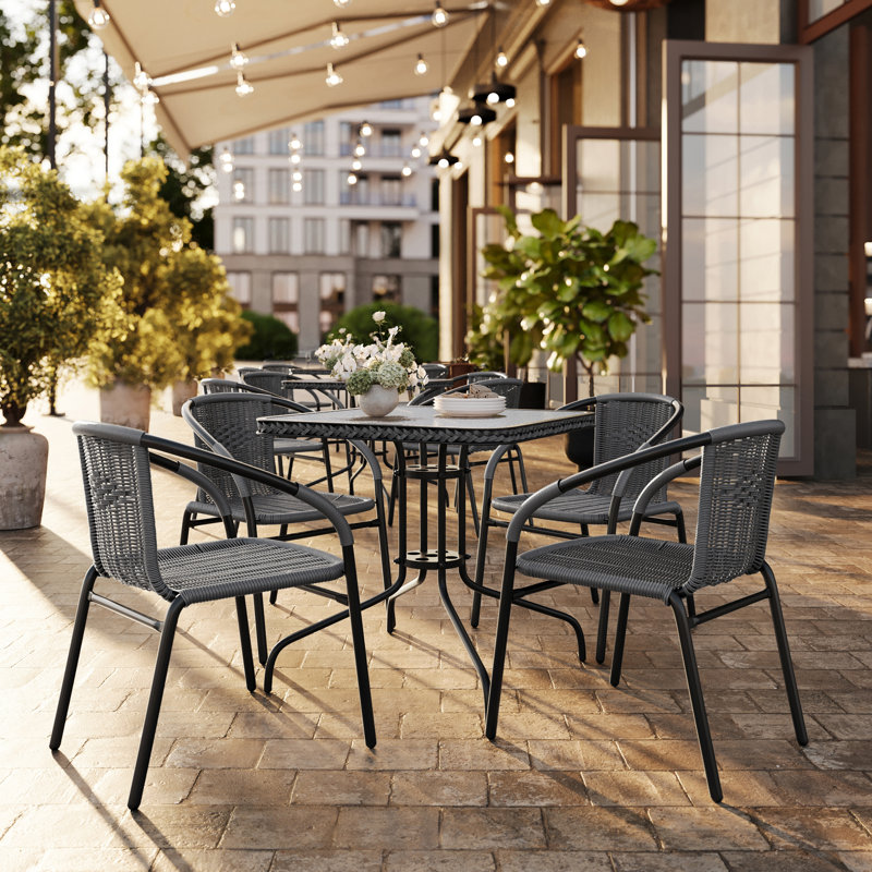 Chaises de restaurant empilables en rotin pour l'intérieur et l'extérieur Arthor par Flash Furniture, Gris