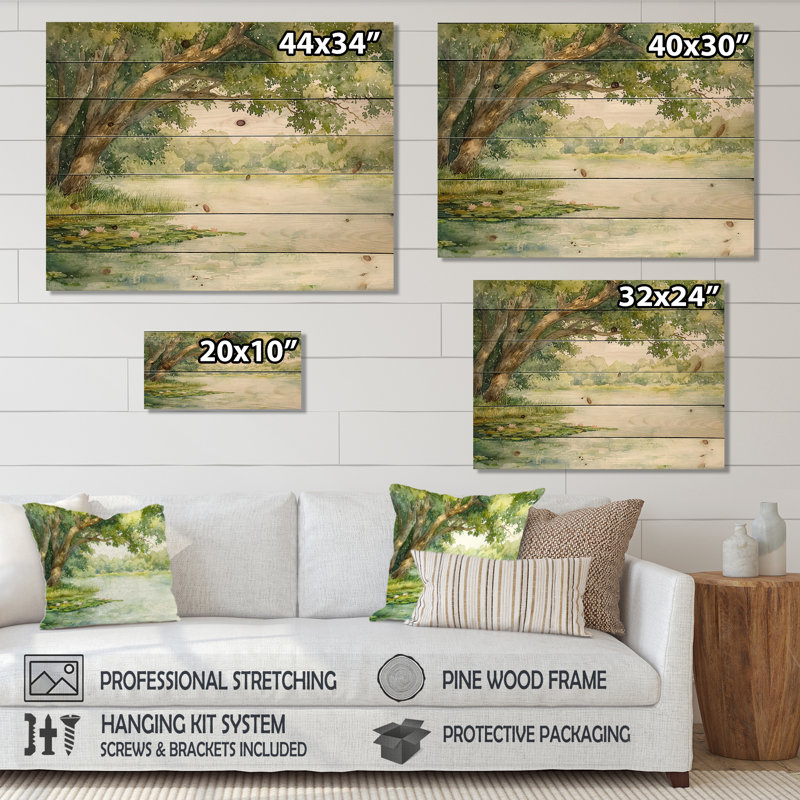 Brazos River In Texas I - Paysage moderne impression sur bois vert de pin naturel, H 10 po x l 20 po