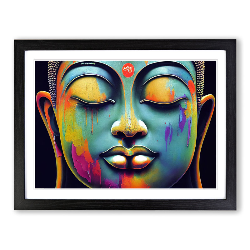 XH1022-6566X Paint Drip Buddha Vol.3 - Single Picture Frame Print, Black, 25cm H x 34cm W x 2cm D