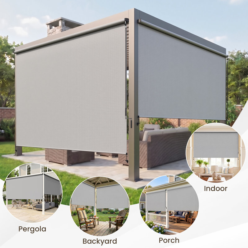 Store à enroulement extérieur sans fil 6 pi x 8 pi, abat-jour de patio avec tissu amélioré 420GSM pour un blocage des rayons UV de 95%, stores résistants aux intempéries pour une utilisation intérieure et extérieure