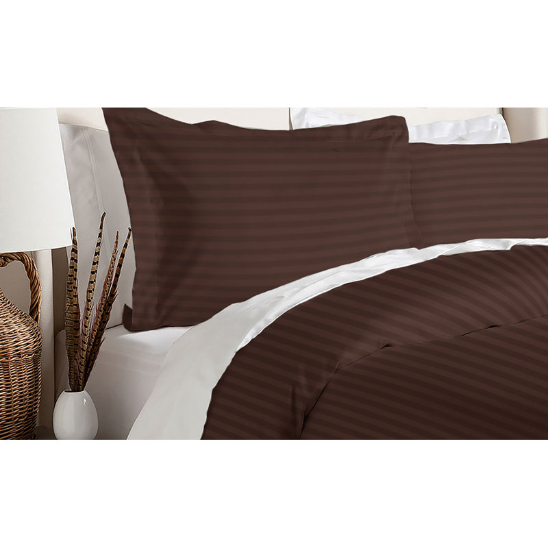 Cotton Striped Duvet Cover, King Duvet Cover + 2 King Shams, Chocolate