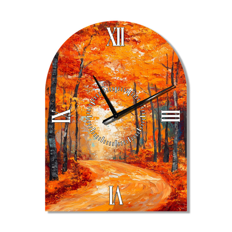 Horloge murale Wild Brush Autumn Forest II - Paysage en arc, imprimée sur métal, H 31 po x l 23 po - Arche