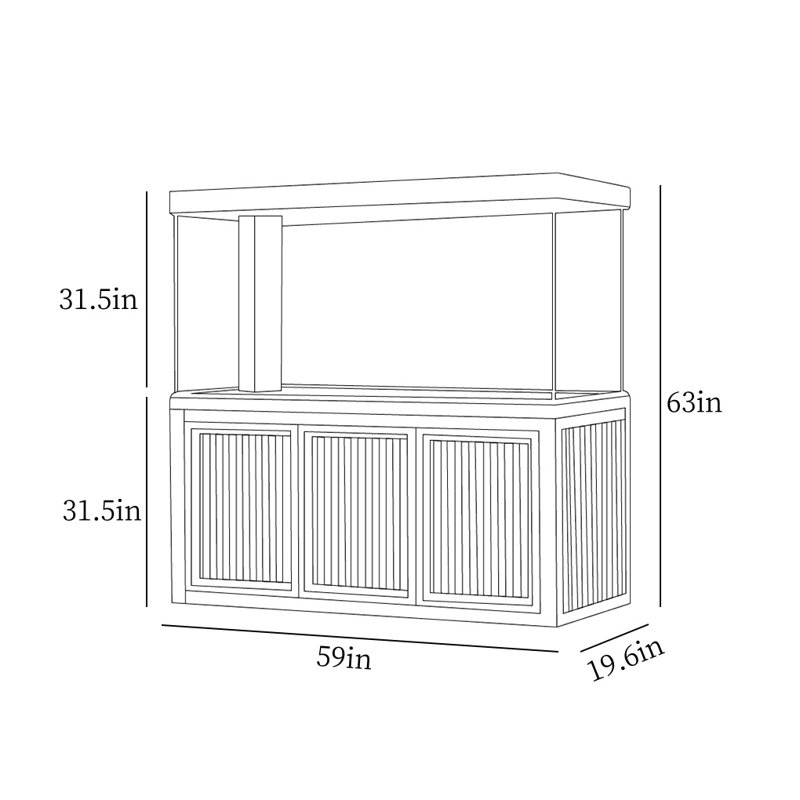Réservoir d'aquarium rectangulaire simple et moderne Eco, 155 gallons (H 63 po x l 59 po x P 19,6 po), Noir, noir, noir, noir