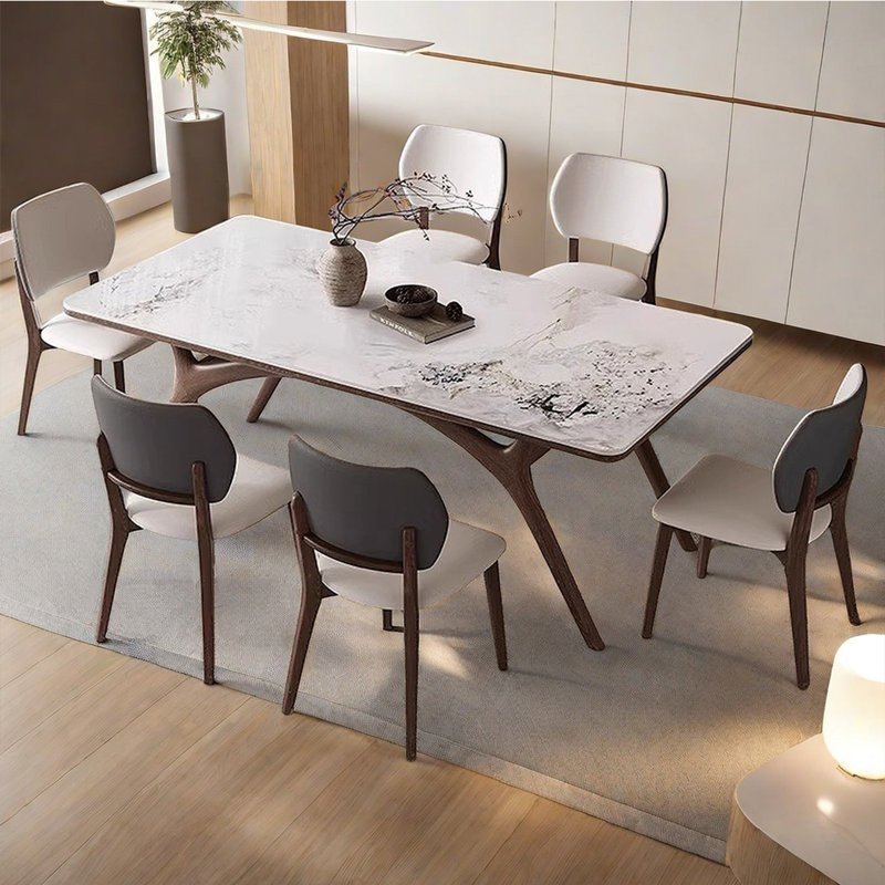 White cream style Nordic rectangular rock table, 29.53"H x 55.12"L x 31.5"W