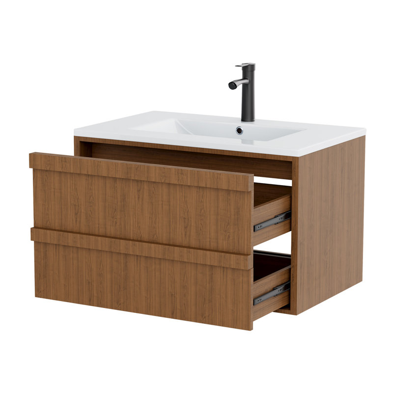 Meuble-lavabo mural 30 po avec lavabo - meuble-lavabo flottant avec 2 tiroirs de rangement spacieux, comprenant un lavabo en céramique blanc, un robinet et un drain