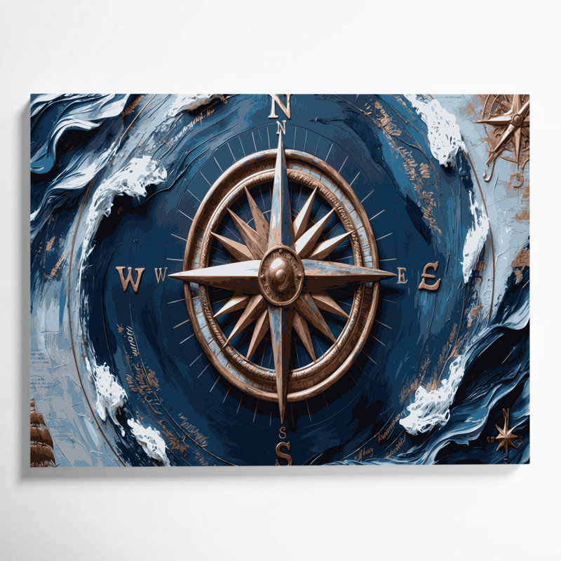 Art mural sur toile, marqueurs de direction nautique gris, 20" H x 24" W