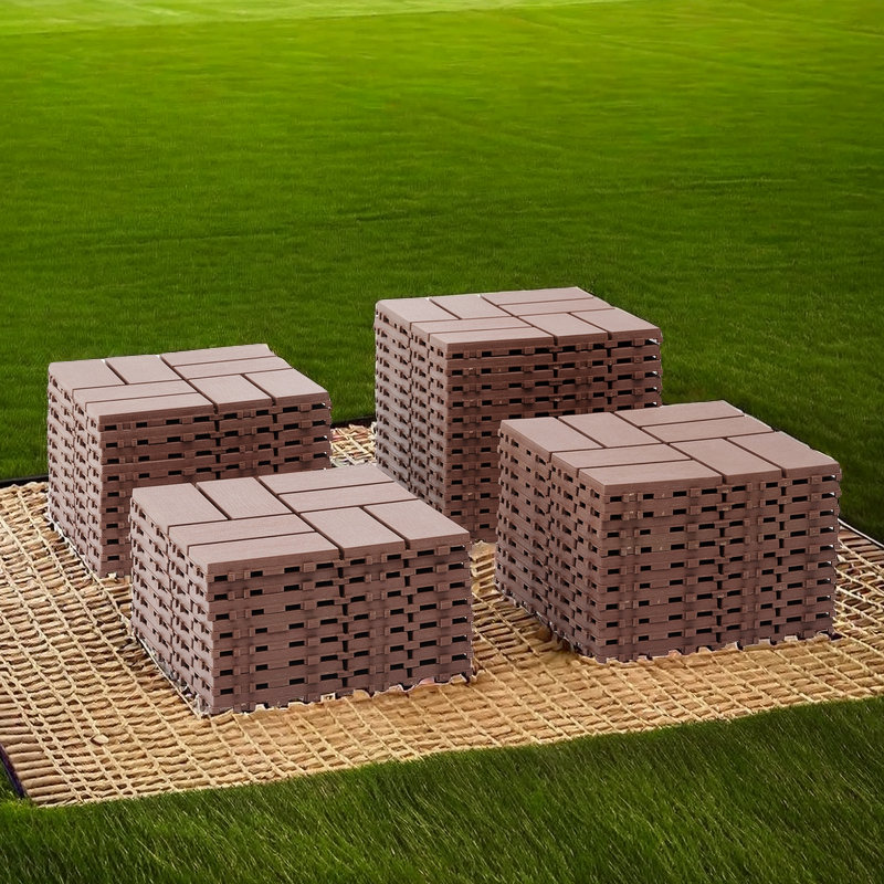 Paquet de 44 tuiles de terrasse emboîtables en plastique - Carré de 12 po x 12 po, imperméable, toutes saisons, facile à installer pour la terrasse, le balcon et la cour