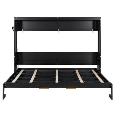 Modern Side-Folding Murphy Bed With Trendy Printed Pattern, LED Under-Bed Lighting & Built-In USB Outlet – Space-Saving Design