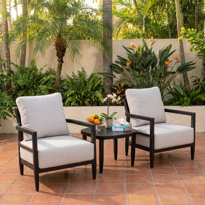 Firethorn 3-Piece Outdoor Aluminum Patio Conversation Set with Club Chairs, Sintered Stone Top & Sunbrella Cushions
