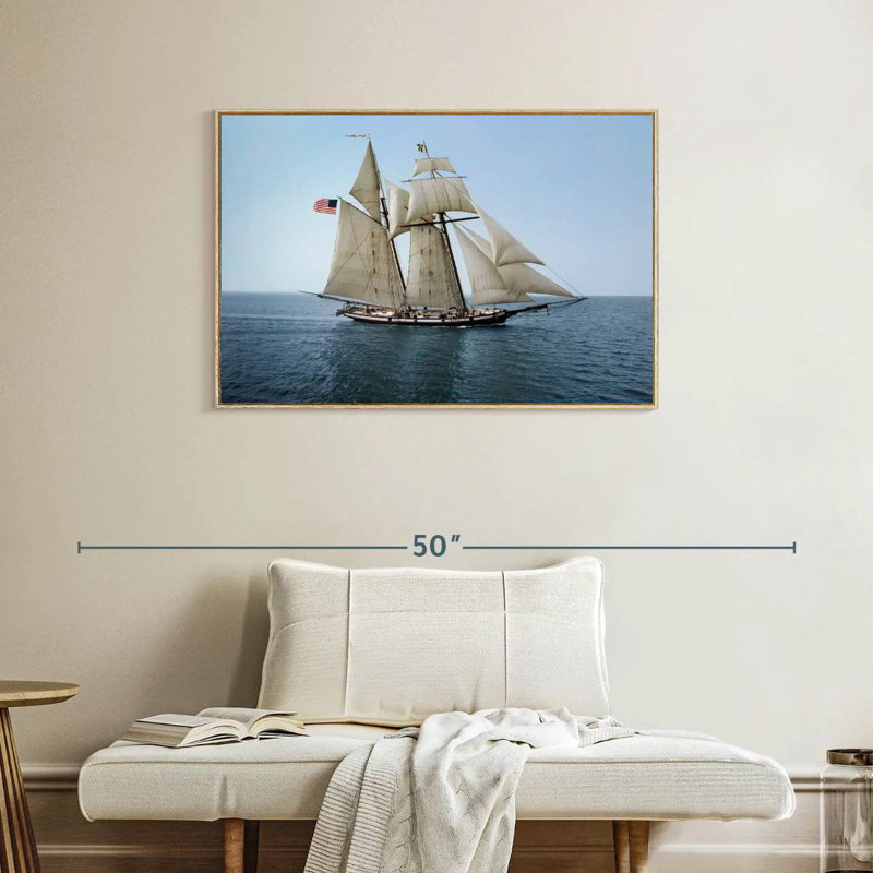 Pride Of Baltimore Ship, Floating Frame Natural Wood, 37" X 25"