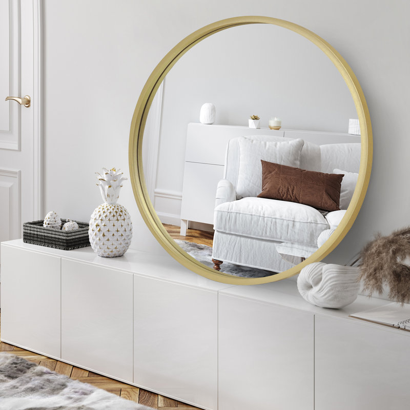 Nevel 32x32 Framed Round Mirror Circle Mirror for Bathroom, Bedroom, Entryway, Living Room, Gold