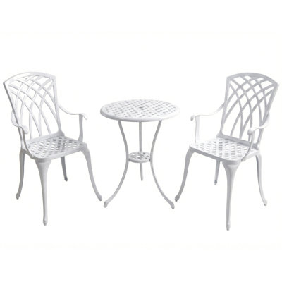 Musso Luxurious Garden & Patio Table & 2 Large Chairs With Armrests Cast Aluminium Bistro Set