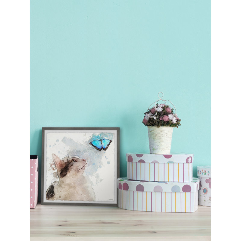Cat And Butterfly by Marmont Hill - Single Picture Frame Painting, 51cm H x 51cm W