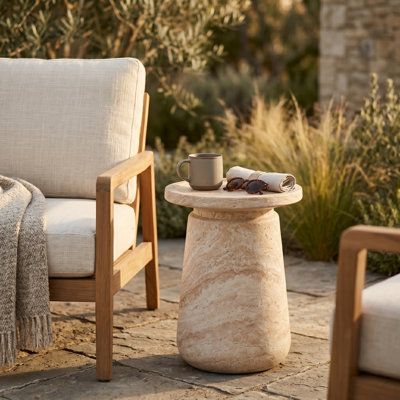  Table d'appoint Aruba Fiberstone - Table de bout ronde à plateau rond moderne pour l'intérieur et l'extérieur, table à caisson résistante aux intempéries d'une capacité de 265 lb, entièrement assemblée