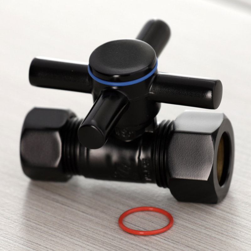Kingston Brass Concord 5/8-Inch OD Comp x 1/2-Inch OD Comp Quarter-Turn Straight Stop Valve, Matte Black
