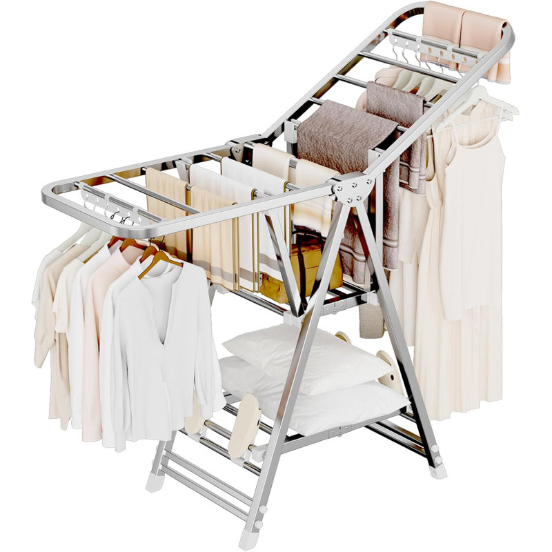 Clothes Drying Rack,Stainless Steel Foldable Laundry Drying Rack with Height Adjustable Wings