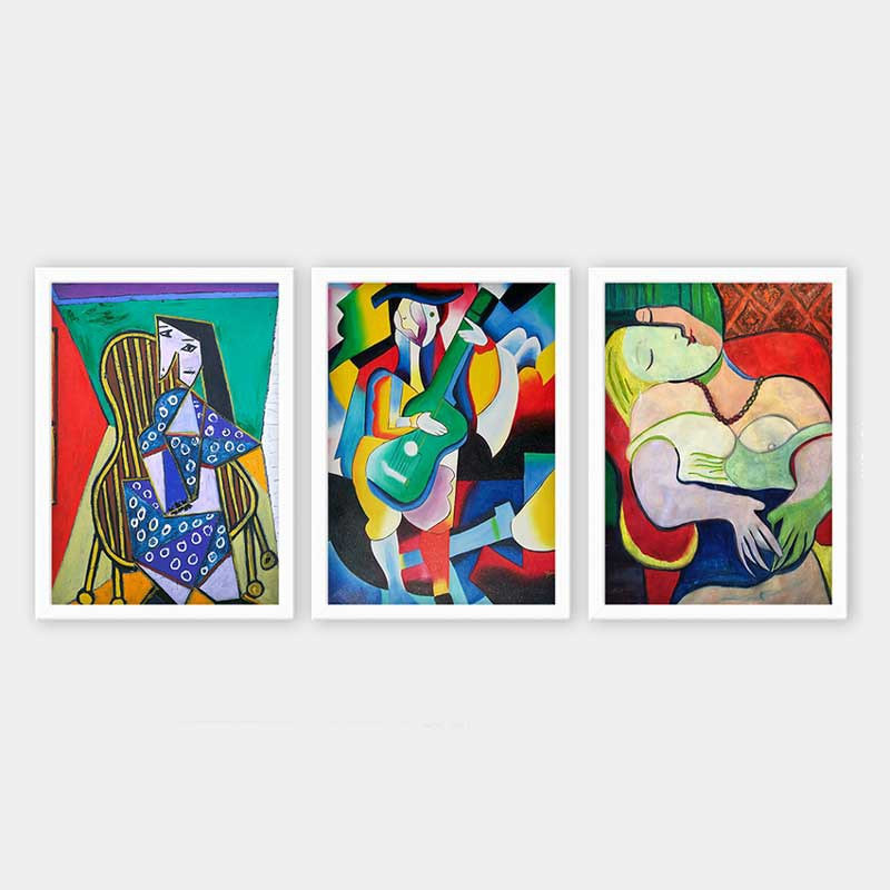 Ensemble de 3 peintures élégantes encadrées décoratives, 13,8 x 17,7 pouces chacune | 100% bois avec cadre 100% polystyrène (épaisseur: 0,8 pouce) | Impression numérique UV, parfaite pour le salon et la décoration intérieure