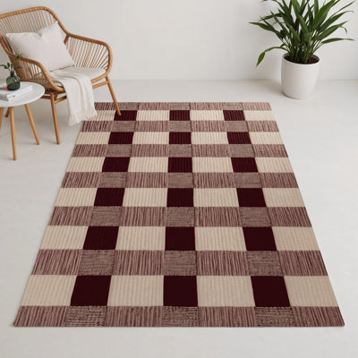 Tapis d'intérieur et d'extérieur à carreaux brun