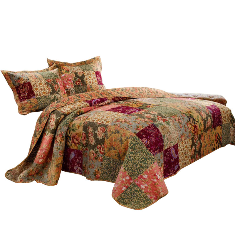 Multicolor Floral Patchwork King Microfiber Quilt Set