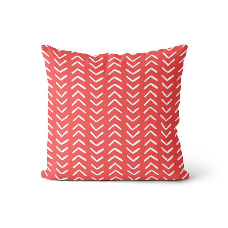 Housse et insert de coussin carré Pece, Corail / blanc