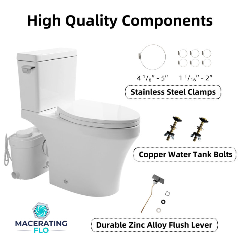 750W Macerating Toilet System, 18" Comfort Height & Elongated Bowl, Upflush Toilet with 4 Water Inlets,
Extension Pipes Include