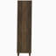 Grande armoire d'appoint à 4 portes en pin foncé avec détails complexes et lattes verticales, parfaite pour les solutions de rangement élégantes.