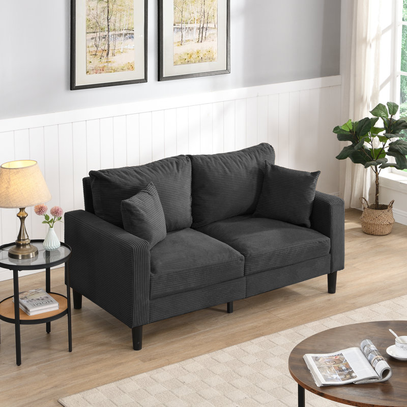 Causeuse de 57 po de largeur avec résilience élevée, Noir; gris