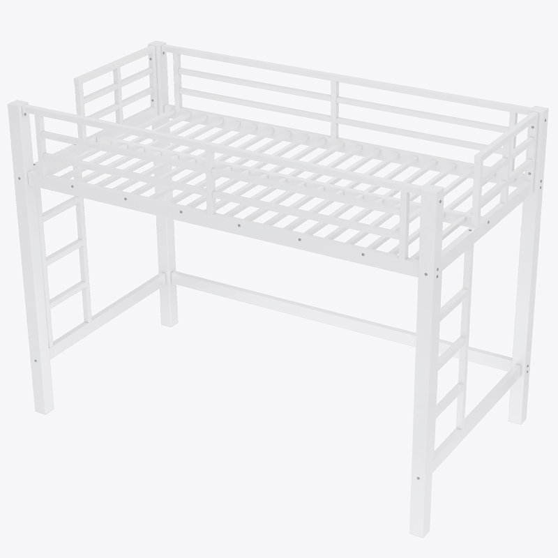 Lit mezzanine en métal, format double XL, avec échelle facile d'accès et barrières de sécurité, Extra-Long Twin