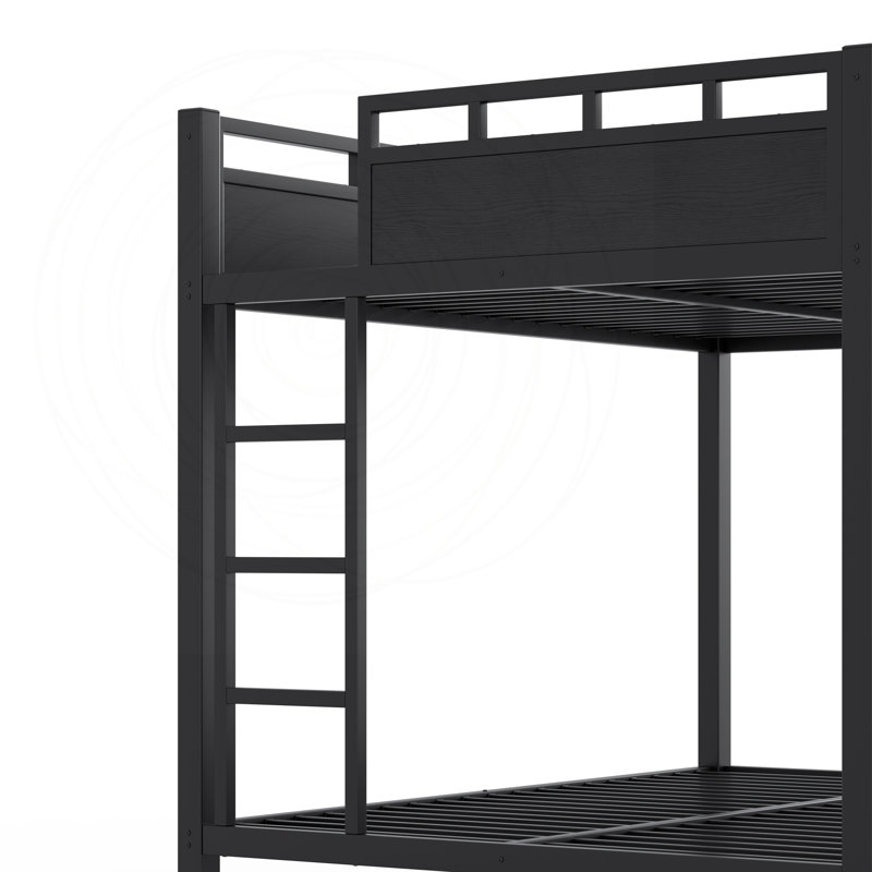 Lit superposé double en métal avec tablettes de rangement, panneau perforé, USB et DEL, Black