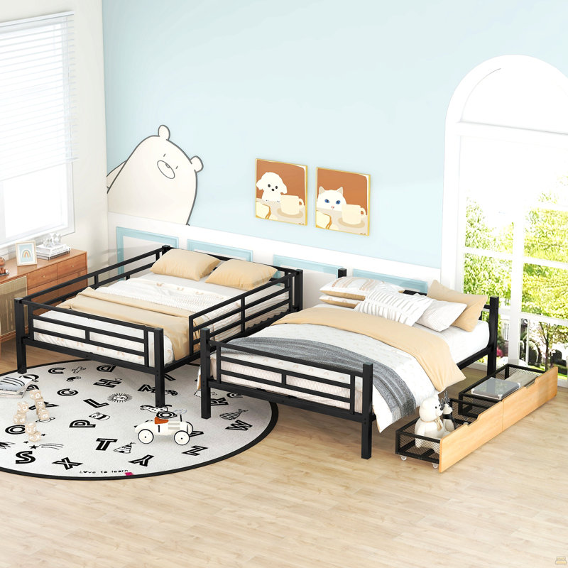 Metal Full Size Convertible Bunk Bed With 2 Drawers