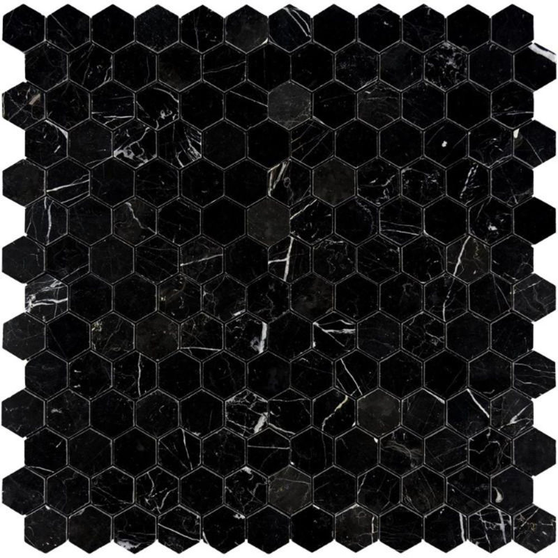 Carreau de mosaïque en marbre 2 po x 2 po, Noir poli