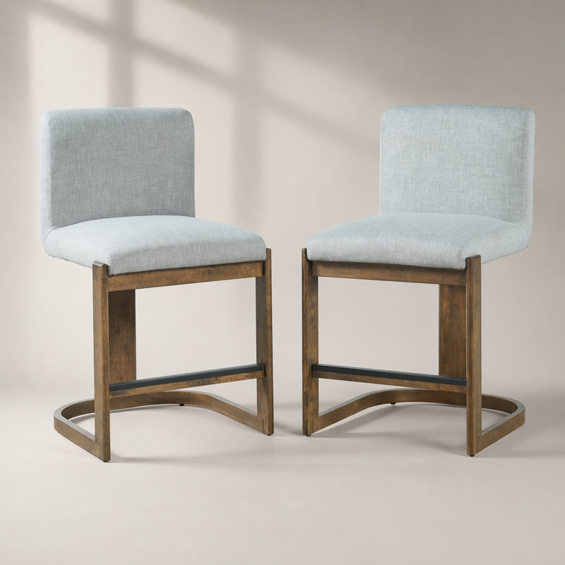 Ensemble de tabourets de bar rembourrés en lin Modern, Gris clair
