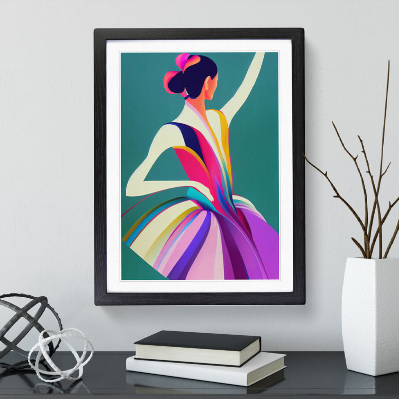 XV1022-3536X Pop Art Ballerina No.2 - Print, Black Framed, White, 34cm H x 25cm W