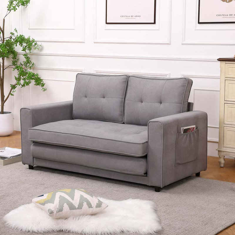 Canapé-lit convertible 3-en-1 avec futon et plancher convertible, Mélange de lin gris clair