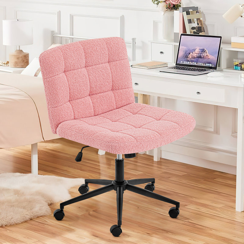 Chaise de bureau rose sans accoudoirs à mouvement à 360 ° avec roulettes, hauteur réglable pour la salle d'étude, coussin confortable, soutien lombaire, base en métal croisée pivotante avec structure en mousse haute densité
