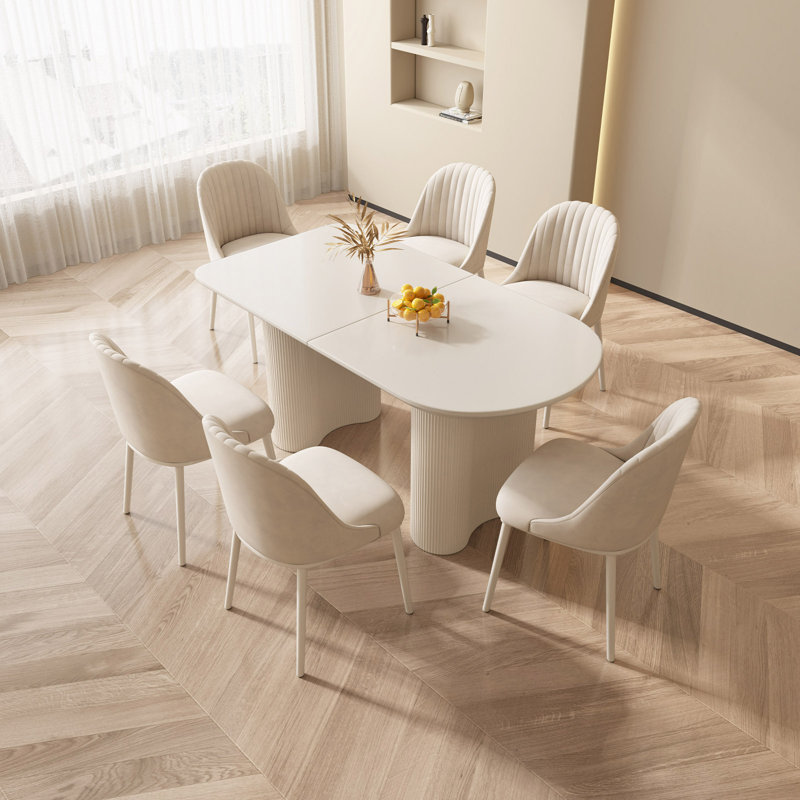 Ensemble de table de salle à manger 55,11 "rectangulaire blanc crème Pearlena avec 6 chaises pour la cuisine, le bar et le salon Pearlena