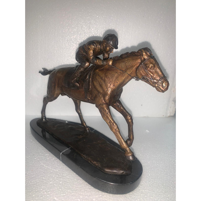 Statue bronze à deux tons Perras Jockey on Horse - Taille: L 11 po x l 4 po x H 8 po.
