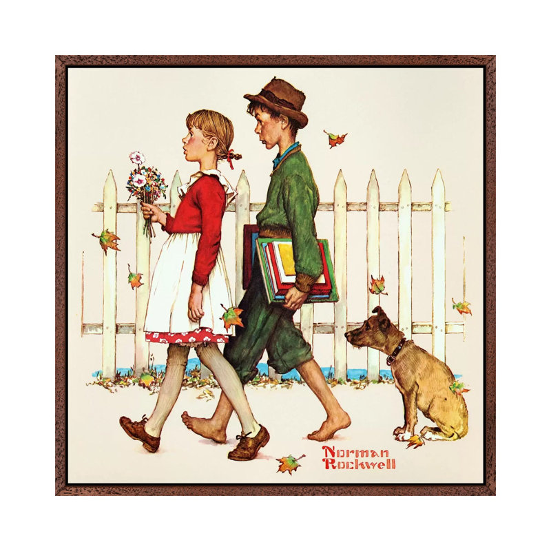 Young Love: Walking To School by Norman Rockwell - Gallery-Wrapped Canvas Giclée on Canvas, Brown Framed